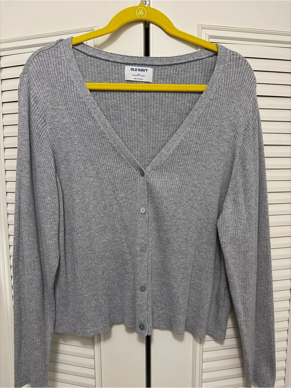 Old Navy • Size XXL Cropped Vertical-Ribbed, Button Down Cardigan Sweater, Gray